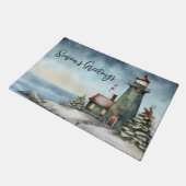 ウィンターライトハウスシーズンズグリーティングクリスマス ドアマット (アングル)