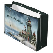 ウィンターライトハウスシーズンズグリーティングクリスマス ラージペーパーバッグ (正面アングル)