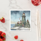 ウィンターライトハウス航海のビーチクリスマス スタンダードカクテルナプキン (インサイチュ)