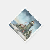 ウィンターライトハウス航海のビーチクリスマス スタンダードカクテルナプキン (角)