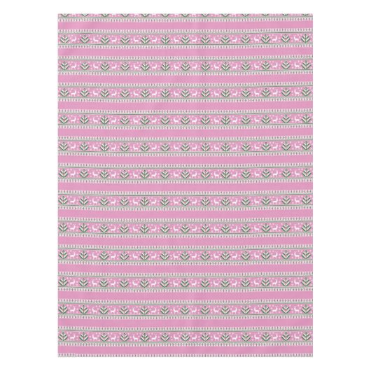 ウィンターライトピンクとホワイトクリスマスフェア島 テーブルクロス (正面)