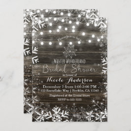 ウィンターライト&スノーフレーク素朴ブライダルシャワー 招待状