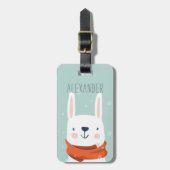 ウィンターラビットパーソナライズされたバッグラベル | ミント ラゲッジタグ (正面縦)