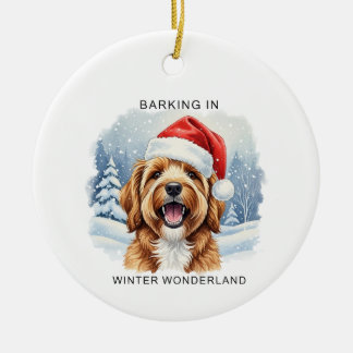 ウィンターランドで吠える犬 クリスマス セラミックオーナメント