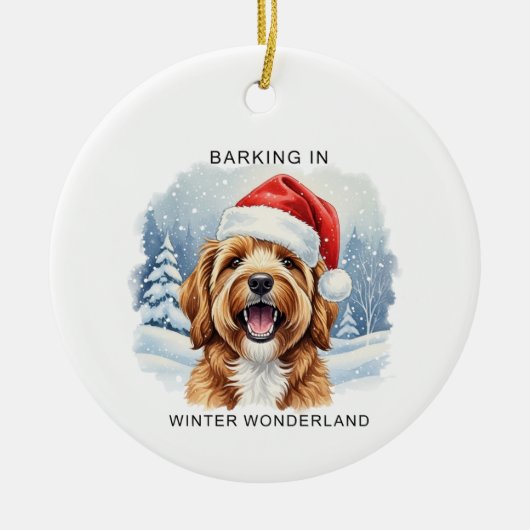 ウィンターランドで吠える犬 クリスマス セラミックオーナメント (正面)