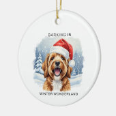 ウィンターランドで吠える犬 クリスマス セラミックオーナメント (左)