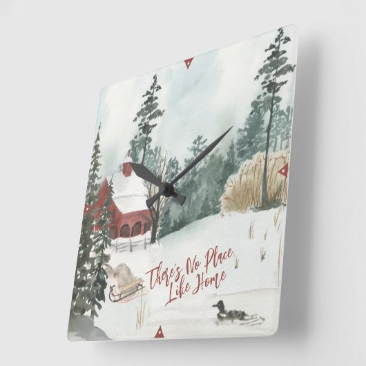 ウィンターランドスケーサイドキャビンNo Place Like Home スクエア壁時計 (傾斜)