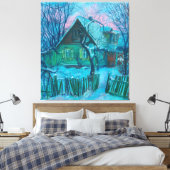 ウィンターランドスケープオールドコテージハウスパステル絵画ズ キャンバスプリント (インサイチュ (寝室))