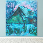 ウィンターランドスケープオールドコテージハウスパステル絵画ズ キャンバスプリント (インサイチュ (ウッドフロア))