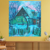 ウィンターランドスケープオールドコテージハウスパステル絵画ズ キャンバスプリント (インサイチュ (リビング))