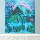 ウィンターランドスケープオールドコテージハウスパステル絵画ズ キャンバスプリント (インサイチュ (ウッドフロア))