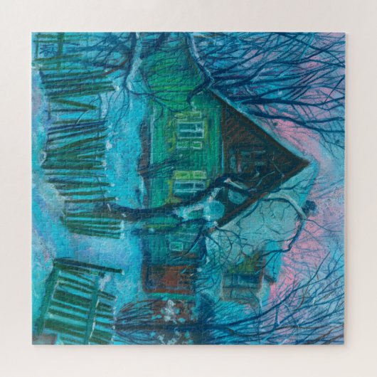 ウィンターランドスケープオールドコテージハウスパステル絵画ズ ジグソーパズル (横)