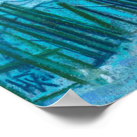 ウィンターランドスケープオールドコテージハウスパステル絵画ズ ポスター (角)