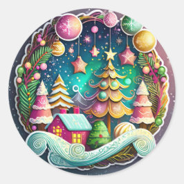 ウィンターランドスケープクリスマスリース ラウンドシール