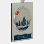 ウィンターランドスケープスノーウィーフォレストムーンブルースケッチ シルバープレートバナーオーナメント (右)