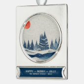 ウィンターランドスケープスノーウィーフォレストムーンブルースケッチ シルバープレートバナーオーナメント (左)