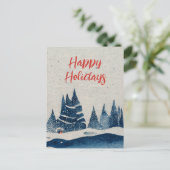 ウィンターランドスケープフォレストネイビーブルースケッチ シーズンポストカード (スタンド正面)