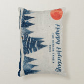 ウィンターランドスケープフォレストムーンネイビーブルースケッチ アクセントクッション (正面(垂直))