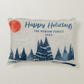 ウィンターランドスケープフォレストムーンネイビーブルースケッチ アクセントクッション (裏面)