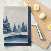 ウィンターランドスケープフォレストムーンネイビーブルースケッチ キッチンタオル (四つ折り)