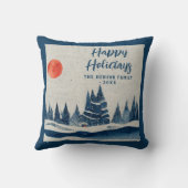 ウィンターランドスケープフォレストムーンネイビーブルースケッチ クッション (裏面)