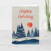 ウィンターランドスケープフォレストムーンネイビーブルースケッチ シーズンカード (正面)