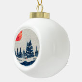 ウィンターランドスケープフォレストムーンネイビーブルースケッチ セラミックボールオーナメント (右)