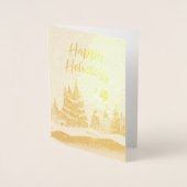 ウィンターランドスケープフォレストムーンネイビーブルースケッチ 箔カード (正面)