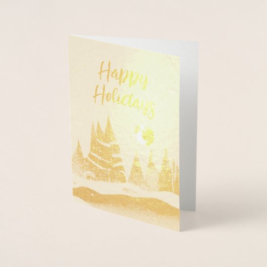 ウィンターランドスケープフォレストムーンネイビーブルースケッチ 箔カード (正面)