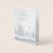 ウィンターランドスケープフォレストムーンネイビーブルースケッチ 箔カード (正面)