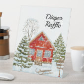 ウィンターランドスケープレッドハウスおむつラッフル 台座サイン (インサイチュ)