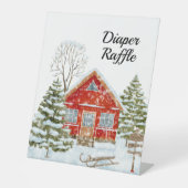 ウィンターランドスケープレッドハウスおむつラッフル 台座サイン (正面)