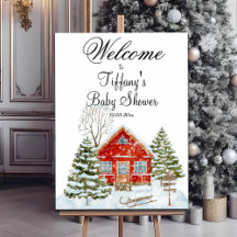 ウィンターランドスケープレッドハウスベビーシャワーウェルカム