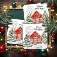 ウィンターランドスケープレッドハウスベビーシャワー