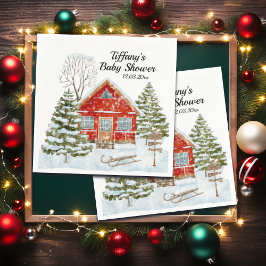 ウィンターランドスケープレッドハウスベビーシャワー スタンダードカクテルナプキン