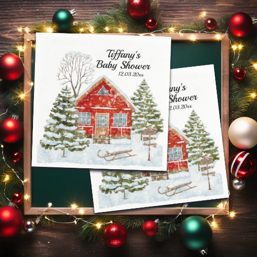 ウィンターランドスケープレッドハウスベビーシャワー スタンダードカクテルナプキン