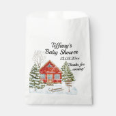 ウィンターランドスケープレッドハウスベビーシャワー フェイバーバッグ (正面)