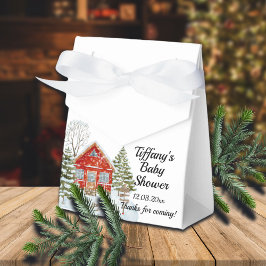 ウィンターランドスケープレッドハウスベビーシャワー フェイバーボックス