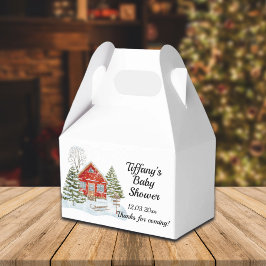 ウィンターランドスケープレッドハウスベビーシャワー フェイバーボックス