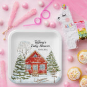 ウィンターランドスケープレッドハウスベビーシャワー ペーパープレート (パーティー)