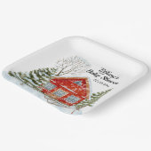 ウィンターランドスケープレッドハウスベビーシャワー ペーパープレート (傾斜あり)