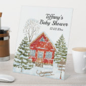 ウィンターランドスケープレッドハウスベビーシャワー 台座サイン (インサイチュ)