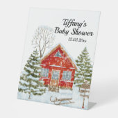 ウィンターランドスケープレッドハウスベビーシャワー 台座サイン (正面)