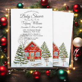 ウィンターランドスケープレッドハウスベビーシャワー 招待状