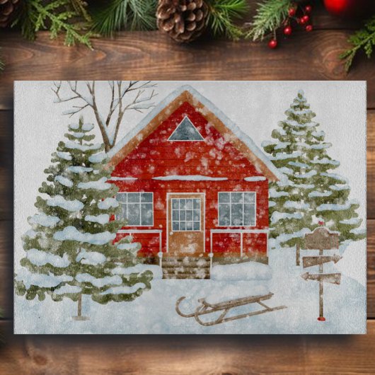 ウィンターランドスケープレッドハウス カッティングボード