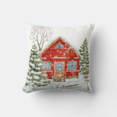 ウィンターランドスケープレッドハウス クッション (正面)