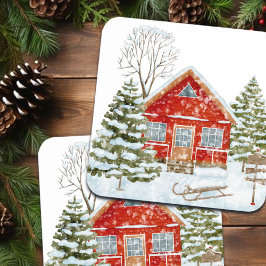 ウィンターランドスケープレッドハウス コースター