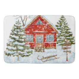 ウィンターランドスケープレッドハウス バスマット