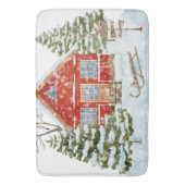 ウィンターランドスケープレッドハウス バスマット (正面縦)