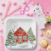 ウィンターランドスケープレッドハウス ペーパープレート (パーティー)